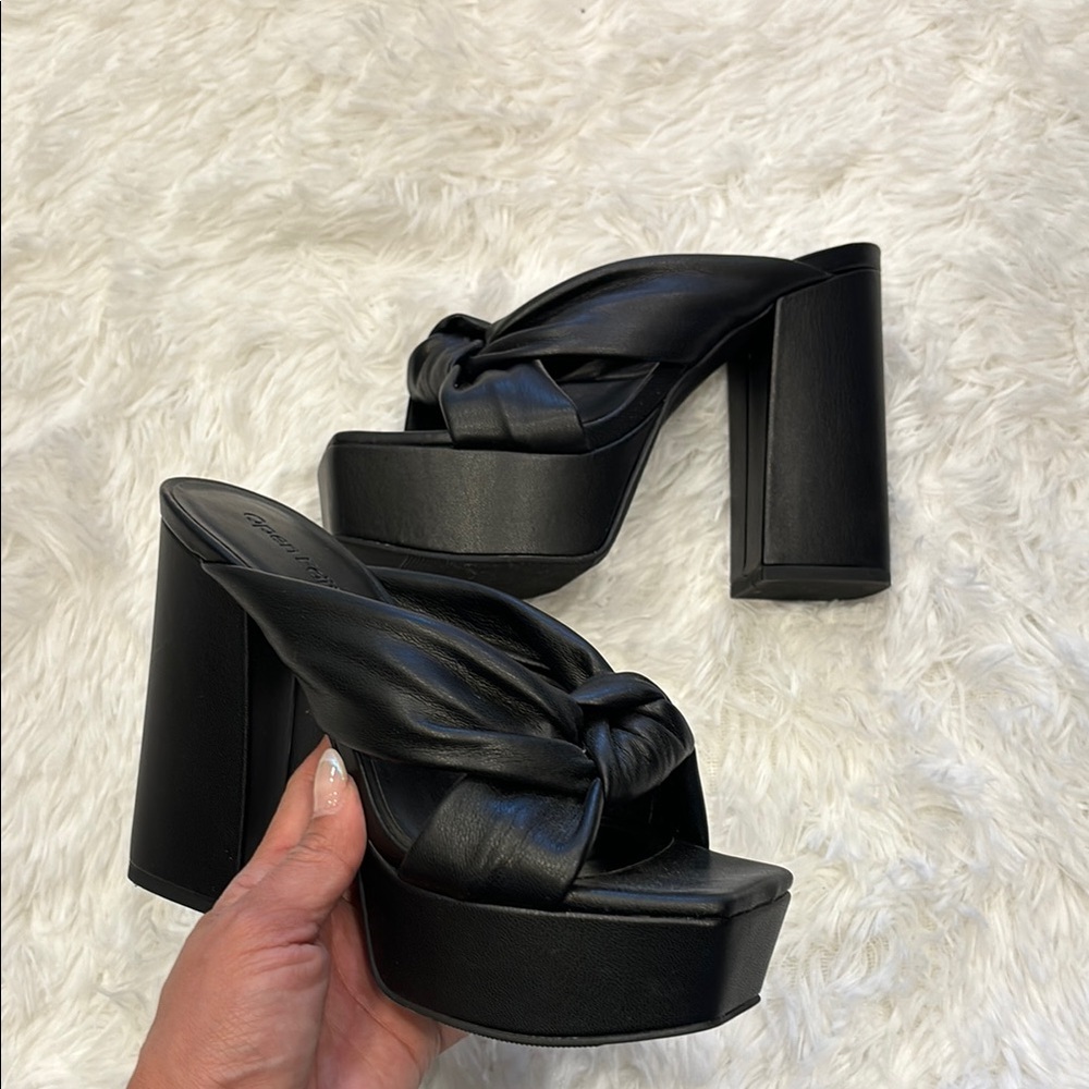 Open Edit Kaia Black Platform Heeled Sandals